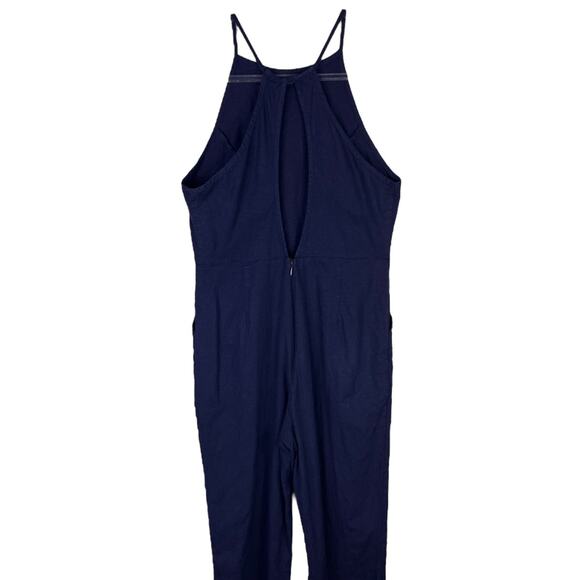 Urban Outfitters Hattie High Neck Linen Jumpsuit Navy 10 Pockets Stretch - Picture 12 of 16